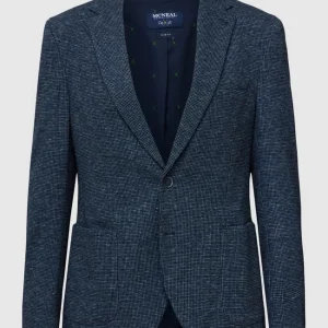 Aktion ? MCNEAL Slim Fit 2-Knopf-Sakko Mit Hahnentrittmuster – Blau ⭐ 9