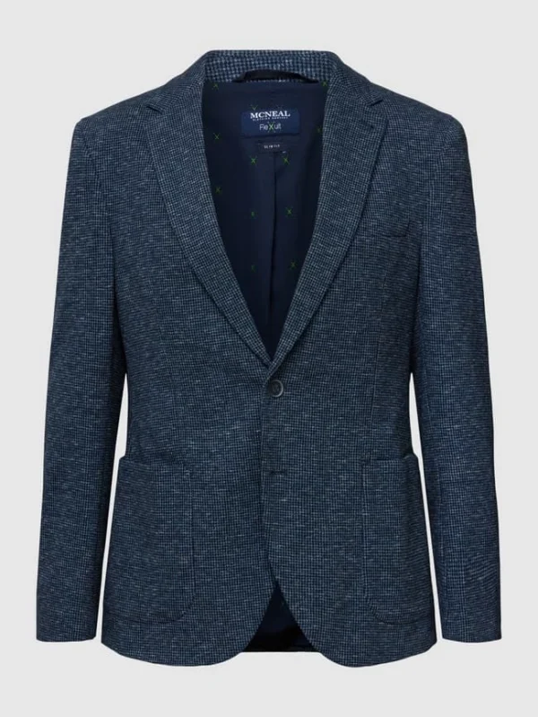 Aktion ? MCNEAL Slim Fit 2-Knopf-Sakko Mit Hahnentrittmuster – Blau ⭐ 3