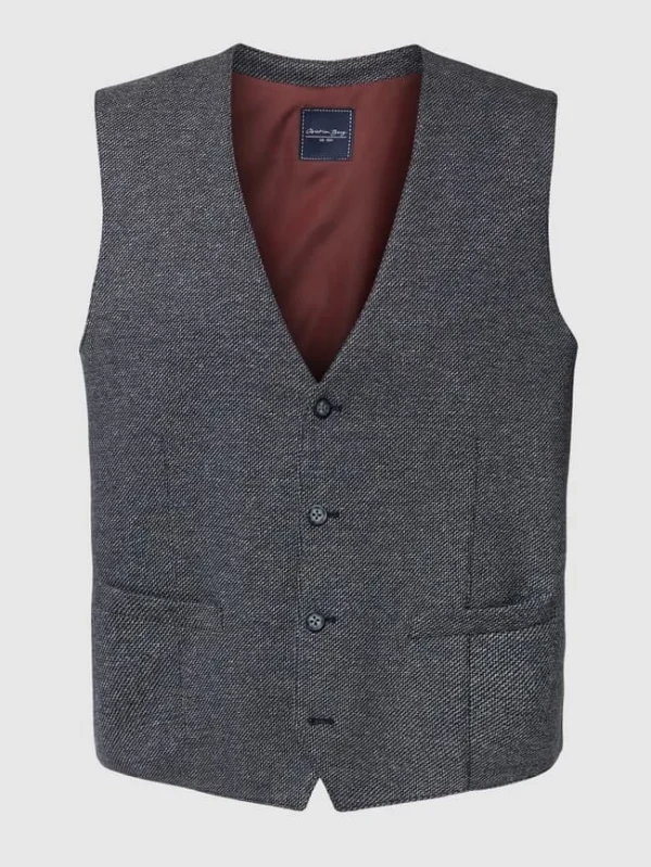 Billig ? Christian Berg Men Weste Mit Strukturmuster – Blau ❤️ 3