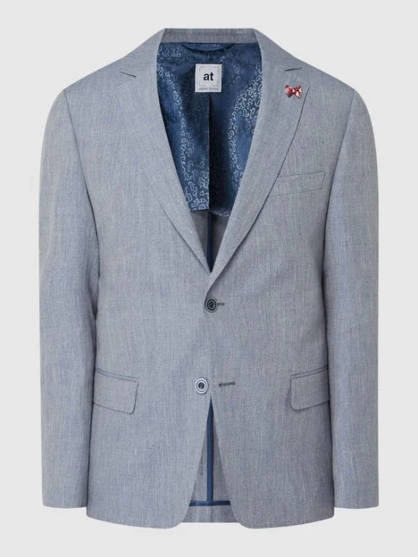 Blitzangebot ? Atelier Torino Slim Fit 2-Knopf-Sakko Aus Leinen-Schurwoll-Mix Modell ‘Tito’ – Bleu ? 3