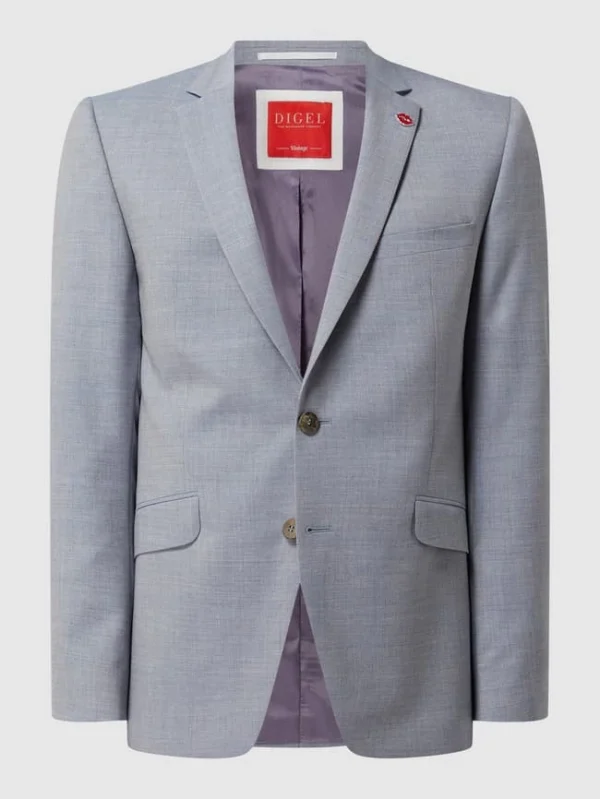 Auslauf ? DIGEL Slim Fit 2-Knopf-Sakko Aus Schurwolle Modell ‘Rod’ – Hellblau ? 3