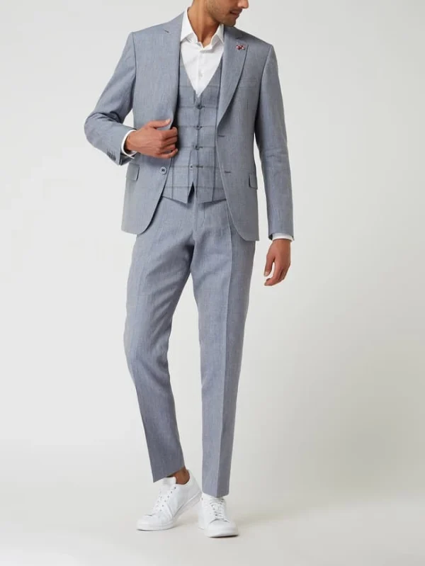 Blitzangebot ? Atelier Torino Slim Fit 2-Knopf-Sakko Aus Leinen-Schurwoll-Mix Modell ‘Tito’ – Bleu ? 1