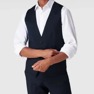 Auslauf ? BOSS Slim Fit Weste Aus Schurwolle – Marineblau ? 13