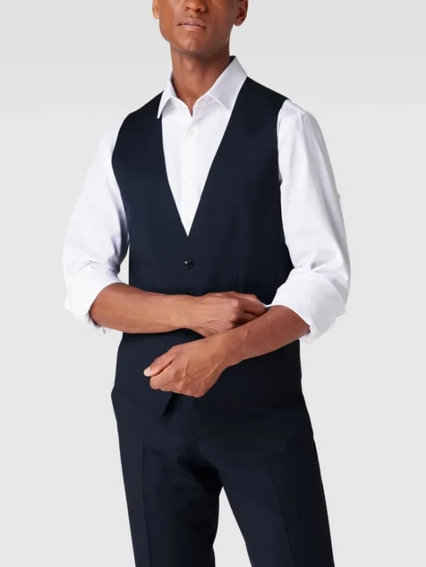 Auslauf ? BOSS Slim Fit Weste Aus Schurwolle – Marineblau ? 5